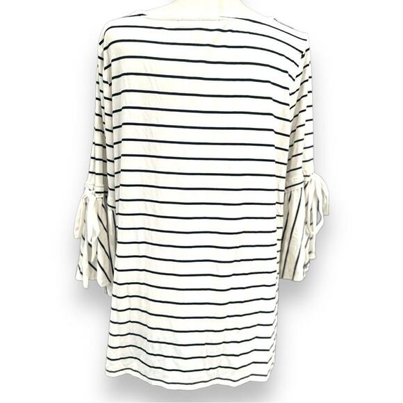White House Black Market XL Striped Bell Sleeve Blouse with Ribbon Tie - Picture 8 of 11